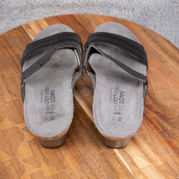 NAOT Royalty Black/Grey Banded Wedge Sandals Size 39 Euro 8 US - Picture 4 of 7